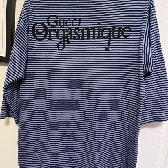 Gucci Men's orgasmigue Cotton Basque Shirt Border Tops Blue size xl. - Picture 4 of 7